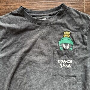 Space Jam Pocket T-Shirt Size Large Gray Embroidered Marvin the Martian